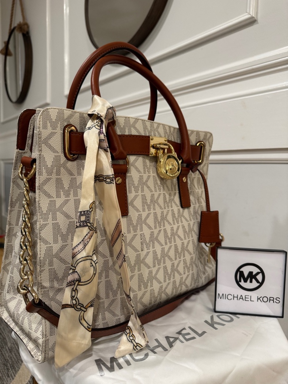 Michael Kors Hamilton Brown and white Large Signature Tote Bag